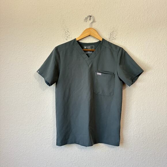 FIGS Leon Three-Pocket Scrub Top Gray Stretch V-Neck Medical Uniform - Picture 1 of 7